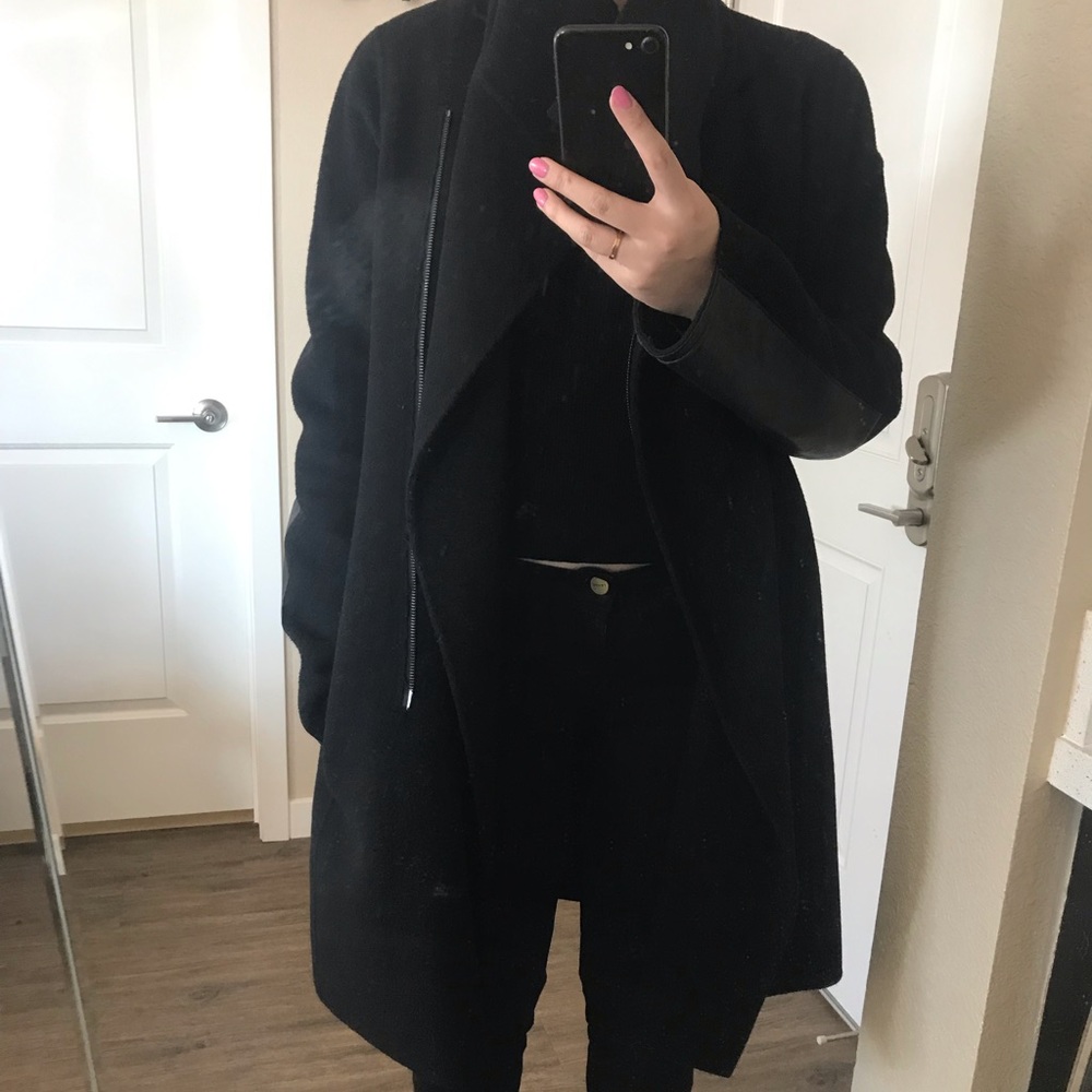 Cool black leather/wool coat